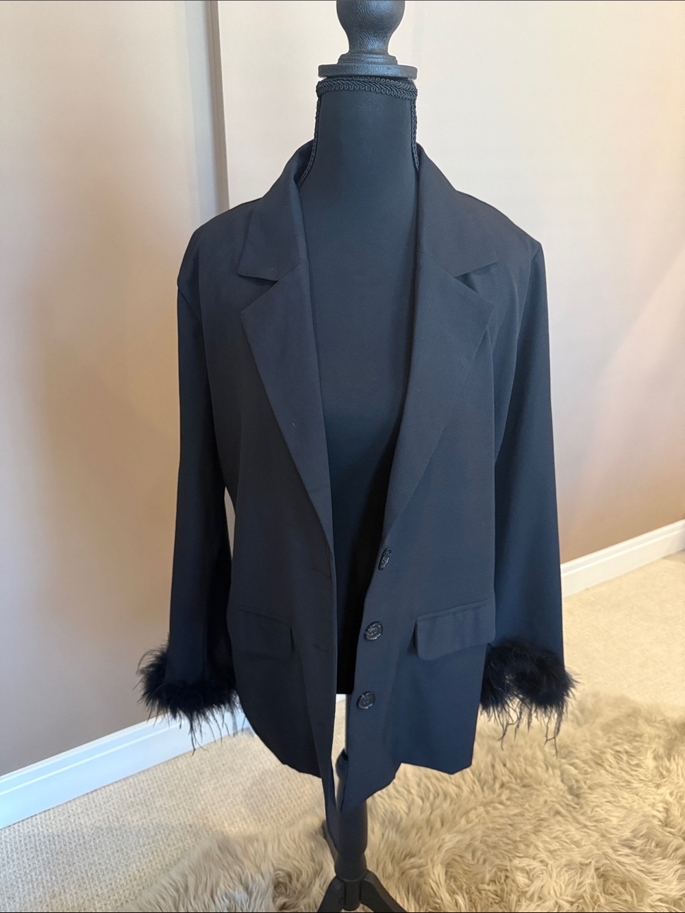 12th Tribe Black Blazer with Feather Cuff